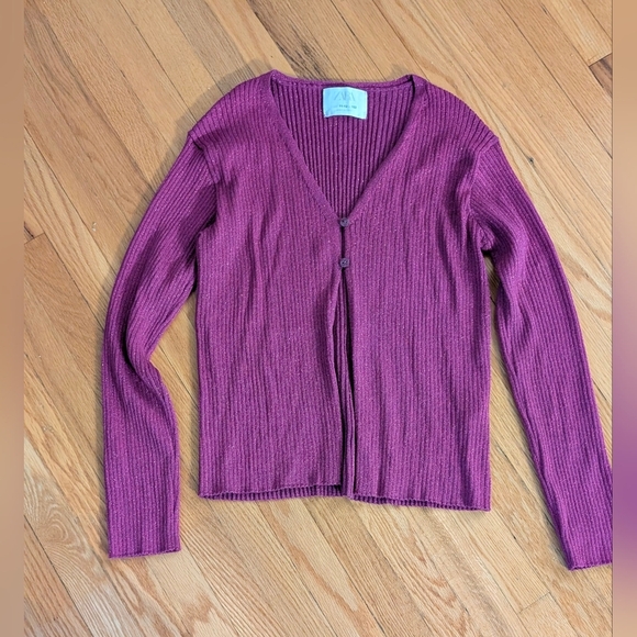 Zara Kids Ribbed Plum Cardigan - Picture 1 of 6